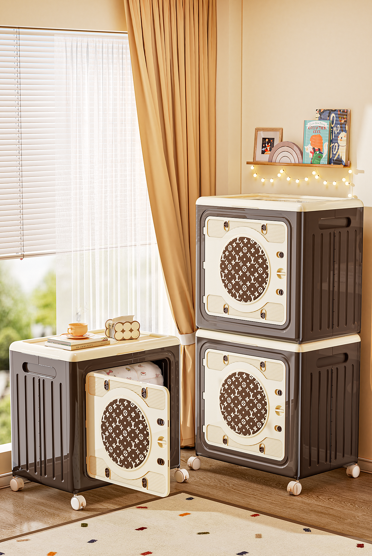 中古风收纳柜 折叠收纳箱详情页渲染