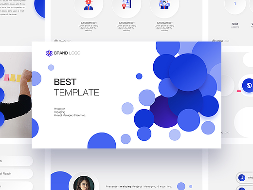 原创PPT模板蓝色商务精美图文排版年终工作总结汇报