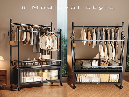 黑色双杆柜子衣架详情设计