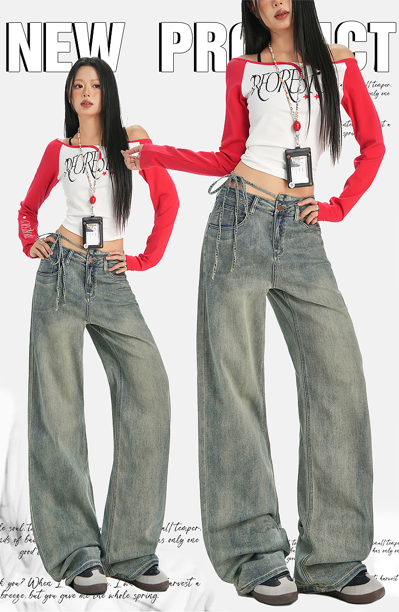 网红女装低腰牛仔裤详情页排版美式lookbook海报拼图