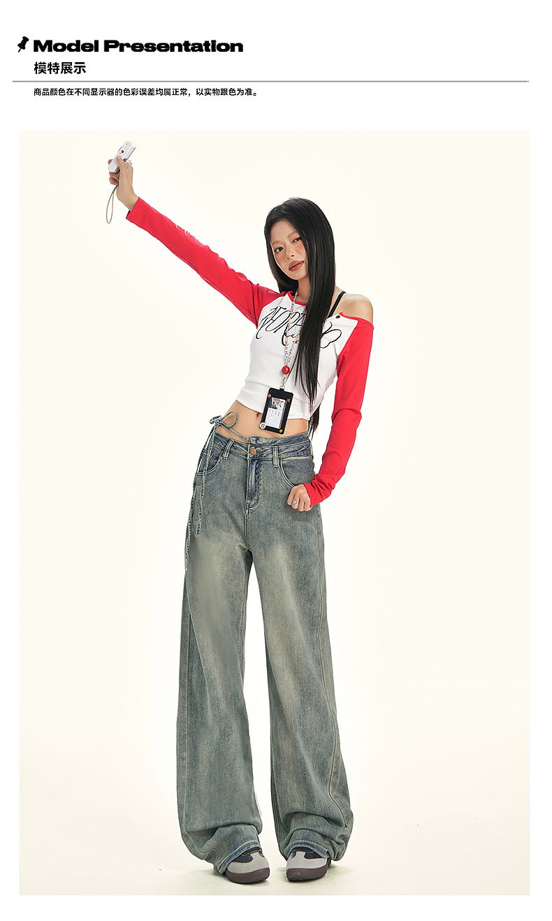 网红女装低腰牛仔裤详情页排版美式lookbook海报拼图