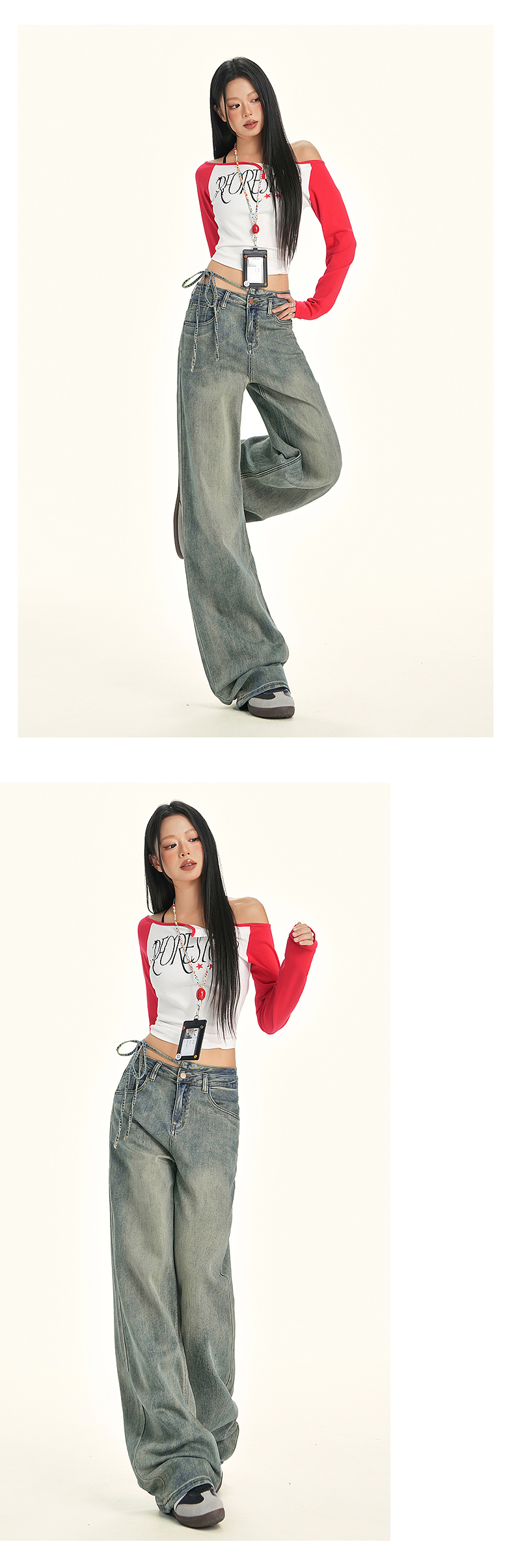 网红女装低腰牛仔裤详情页排版美式lookbook海报拼图