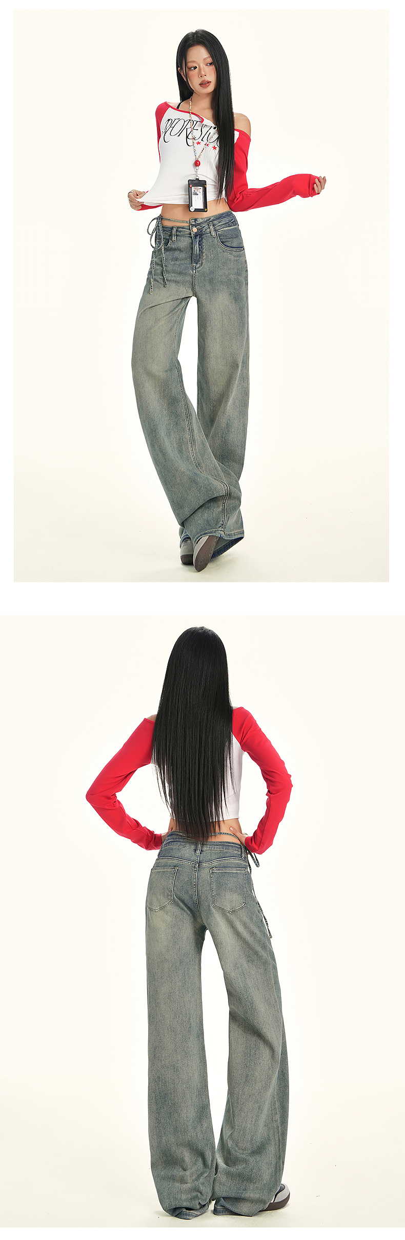 网红女装低腰牛仔裤详情页排版美式lookbook海报拼图