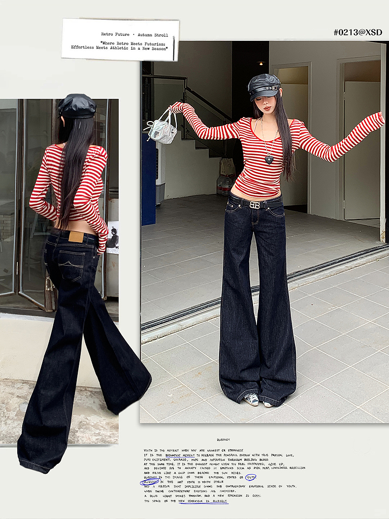 网红女装低腰牛仔裤详情页排版美式lookbook海报拼图