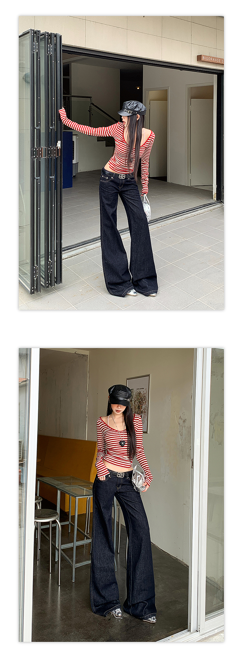 网红女装低腰牛仔裤详情页排版美式lookbook海报拼图