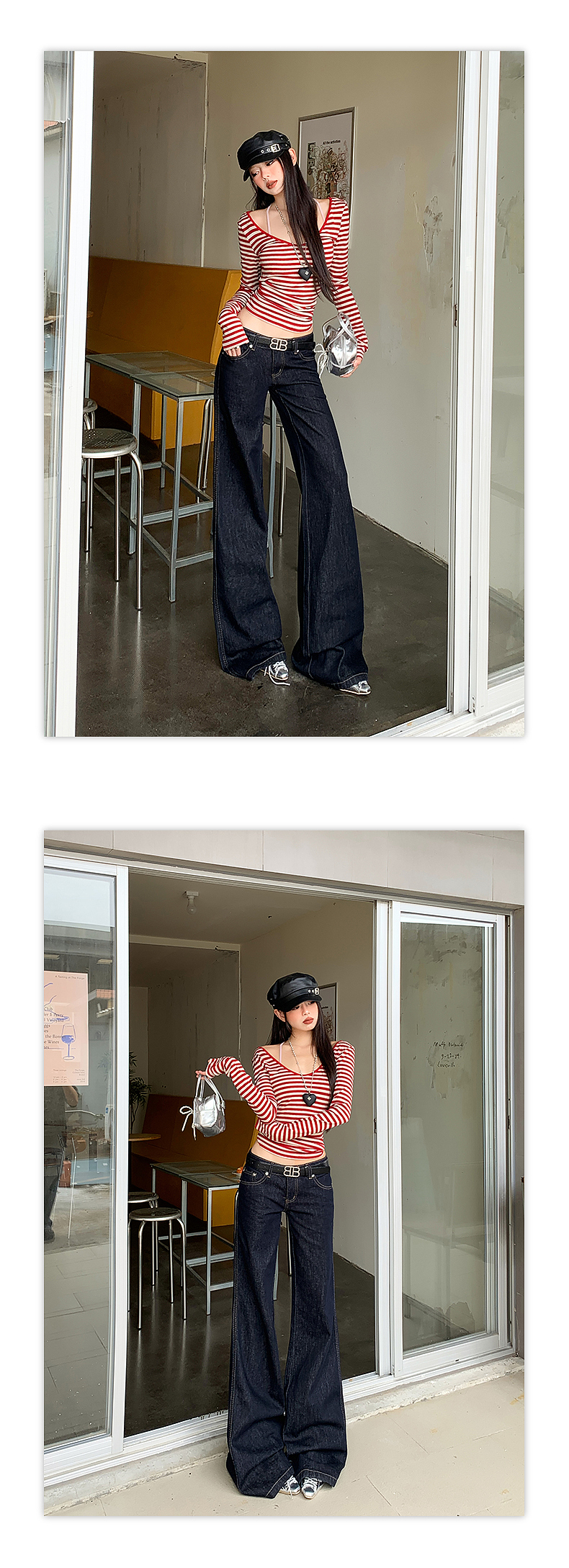 网红女装低腰牛仔裤详情页排版美式lookbook海报拼图