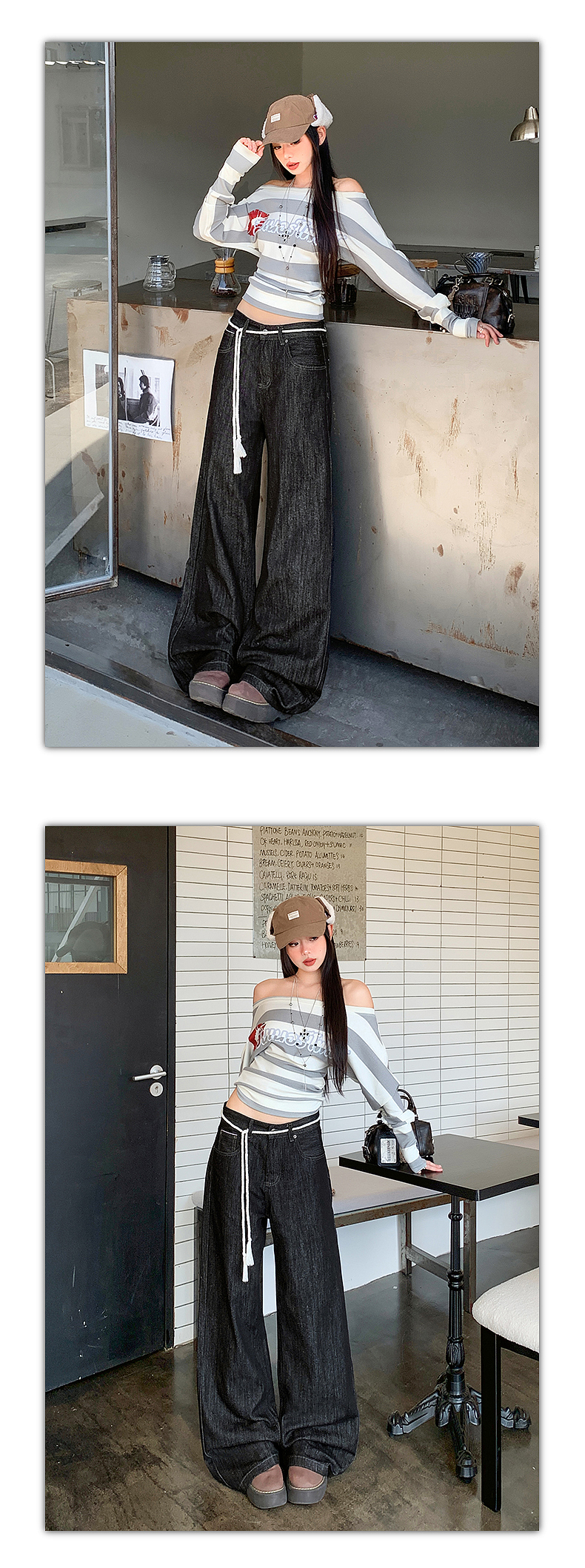 网红女装低腰牛仔裤详情页排版美式lookbook海报拼图