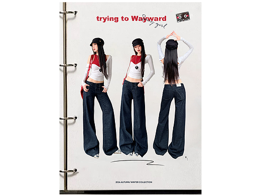 网红女装低腰牛仔裤详情页排版美式lookbook海报拼图