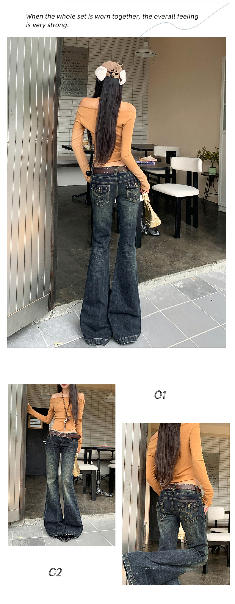 网红女装低腰牛仔裤详情页排版美式lookbook海报拼图