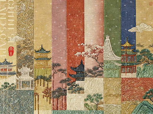 蒙德里安式中式山水刺绣，这跨界融合也太高级了吧🔥