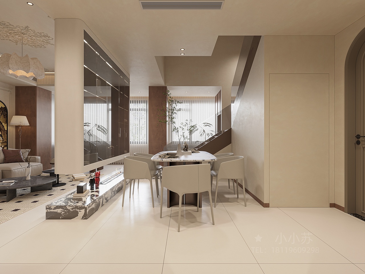 法式中古风丨客餐厅卧室效果案例