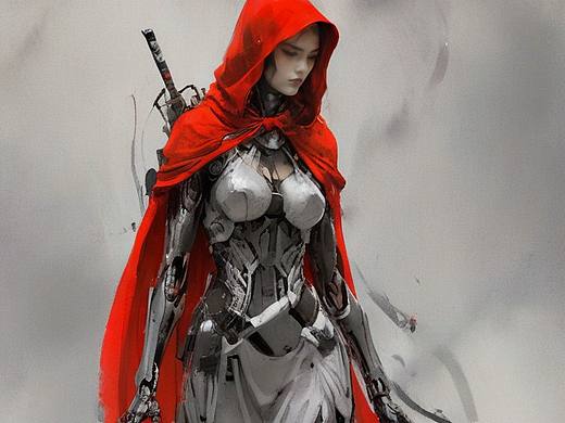 水墨幻境：红披风机甲女郎