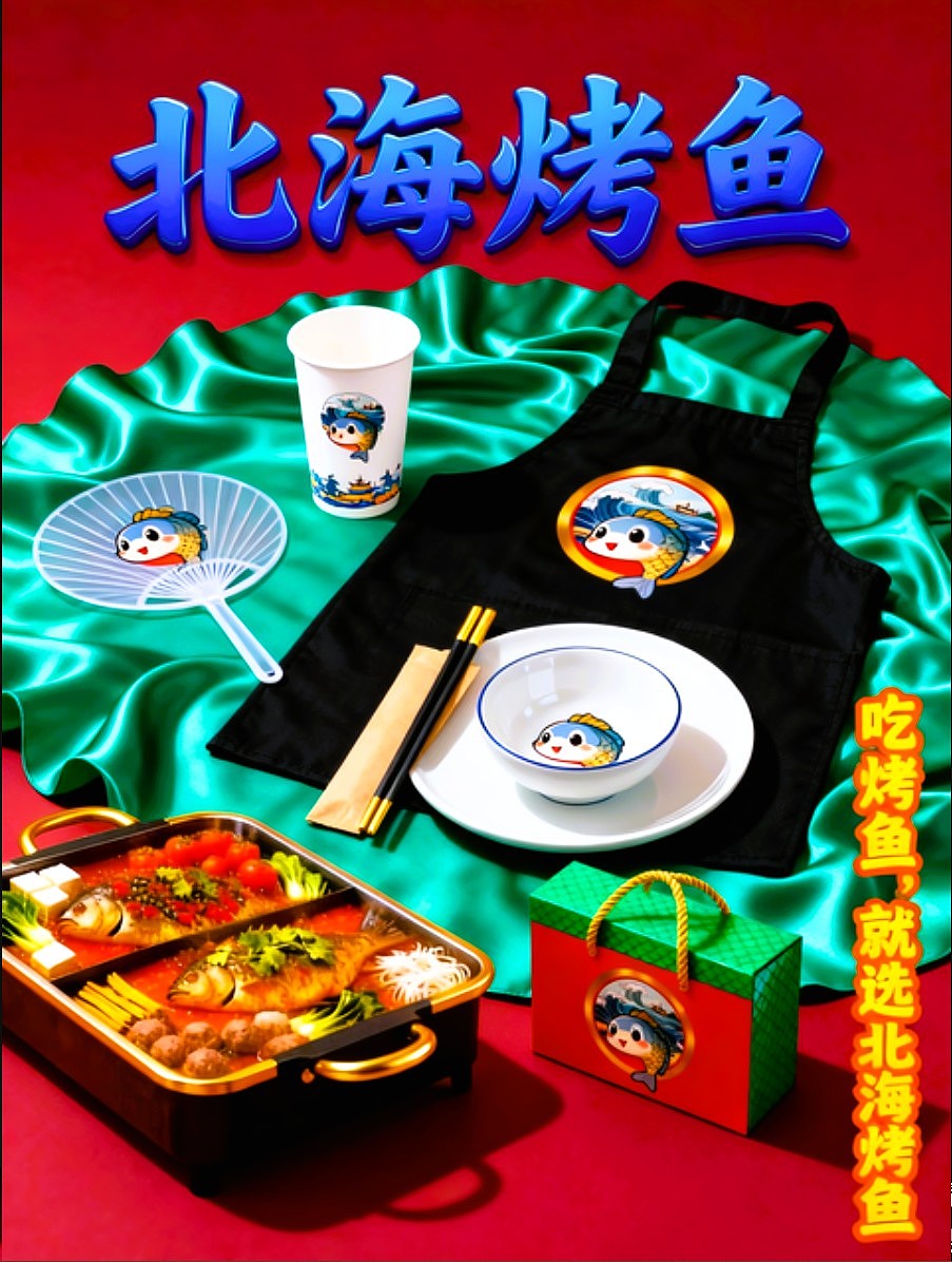 既梦AI设计北海烤鱼海报包装袋设计/AIGC设计/