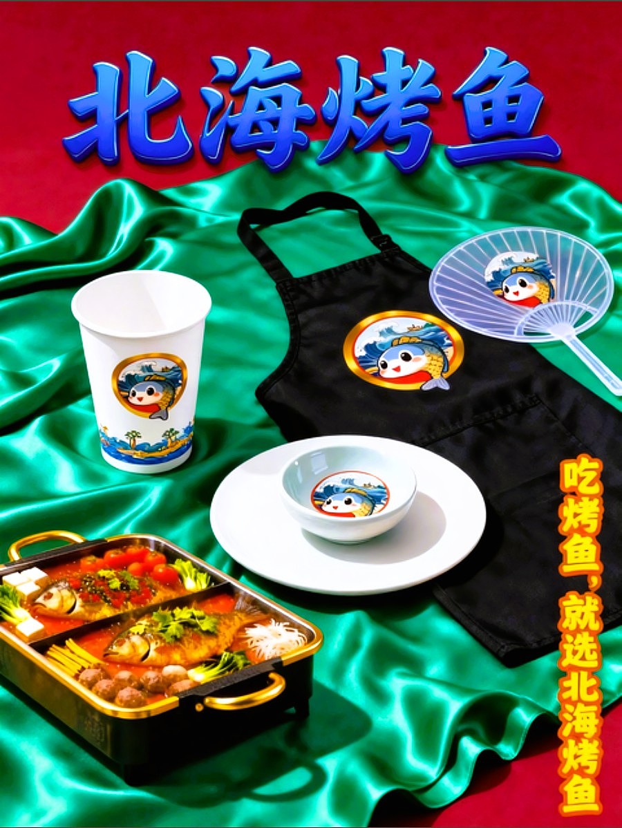 既梦AI设计北海烤鱼海报包装袋设计/AIGC设计/