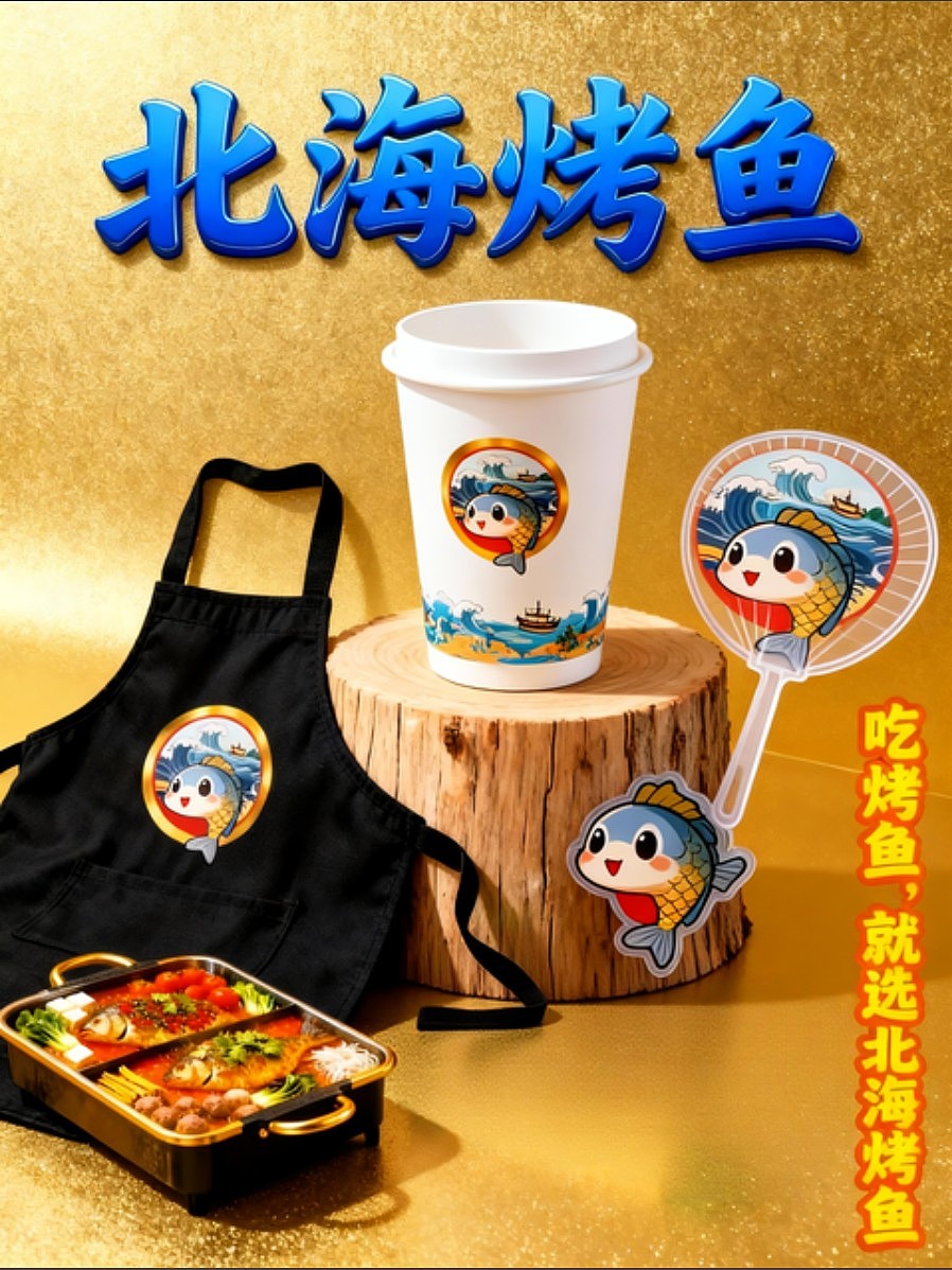 既梦AI设计北海烤鱼海报包装袋设计/AIGC设计/