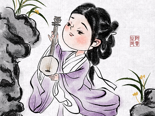 古风少女水墨画