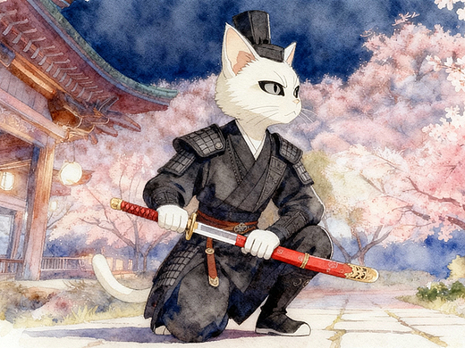 钟馗御猫--捉傀儡魅（水彩风格）