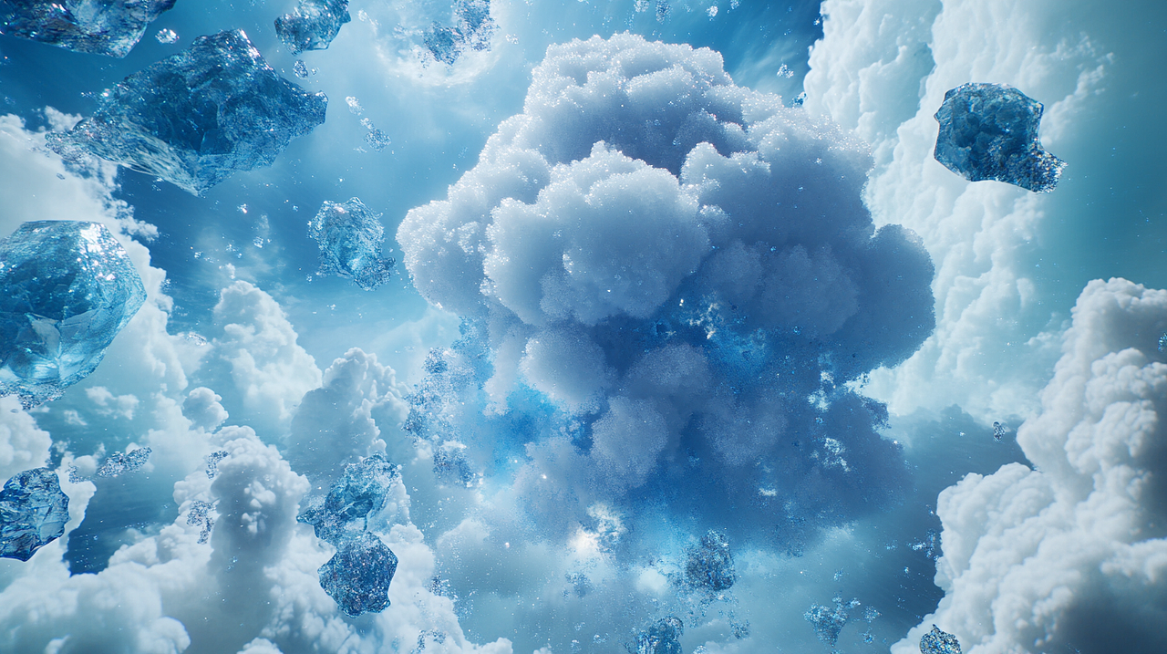 镜头 2｜2–5s｜冷能量爆发 · 冰之星河：冰裂缝炸开，冷能量蘑菇云升起，六角冰晶如星河般旋转升空。