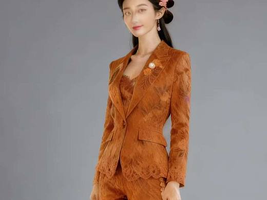 新中式小西装套装两件套效果图系列