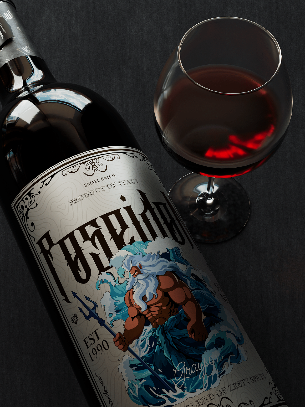 Poseidon illustration/红酒包装设计