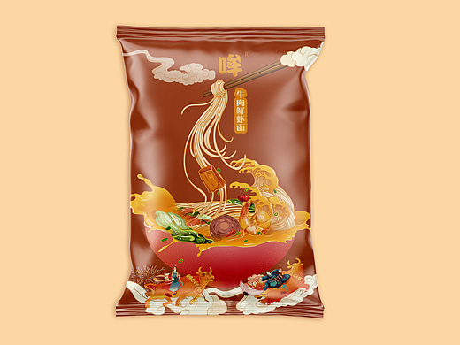 鲜虾牛肉面插画包装设计