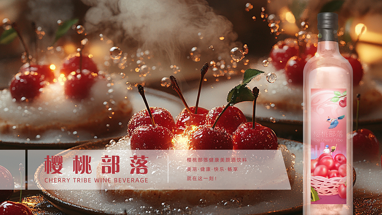 樱桃部落插画包装果酒设计