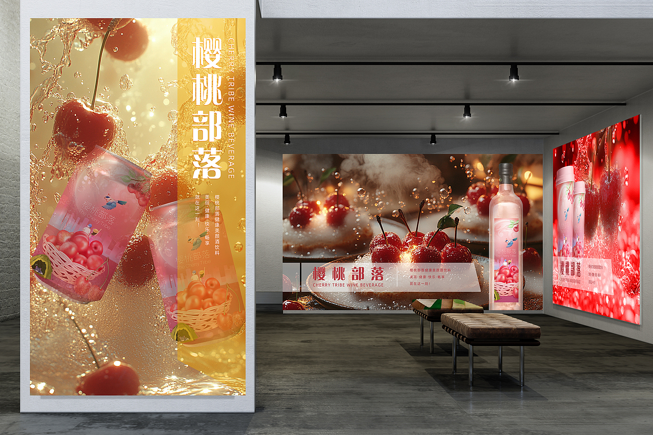 樱桃部落插画包装果酒设计
