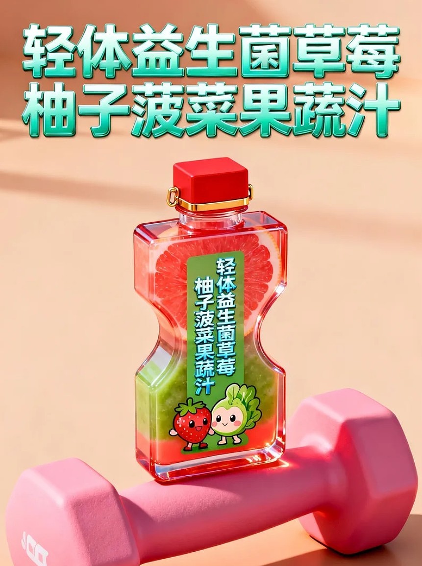 轻体益生菌草莓柚子菠菜果蔬汁