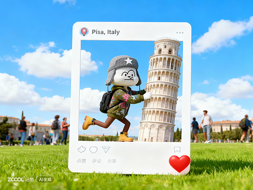 POHA 去意大利和比薩斜塔合照（個人主頁-ZNzI4NDI2ODg=） - IP形象 - 站酷設計師一朵云快快飛原創(chuàng)素材 - 站酷ZCOOL
