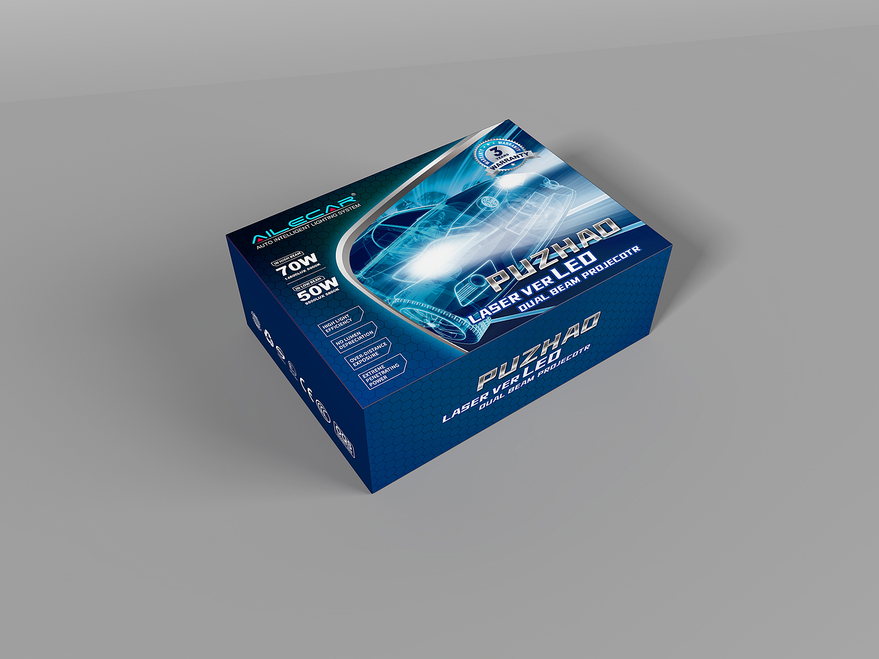 汽车大灯LED车灯雾灯改装灯包装盒设计