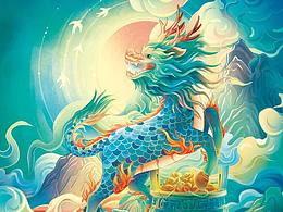 原创国潮风插画｜麒麟献瑞