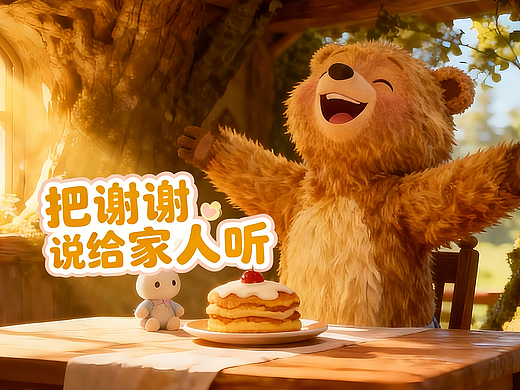 「听我说谢谢你」  一支AI生成的毛绒小熊温情动画短片