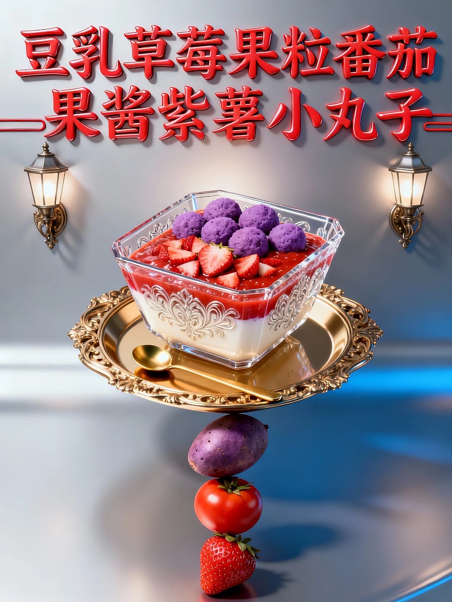 豆乳草莓果粒番茄果酱紫薯小丸子