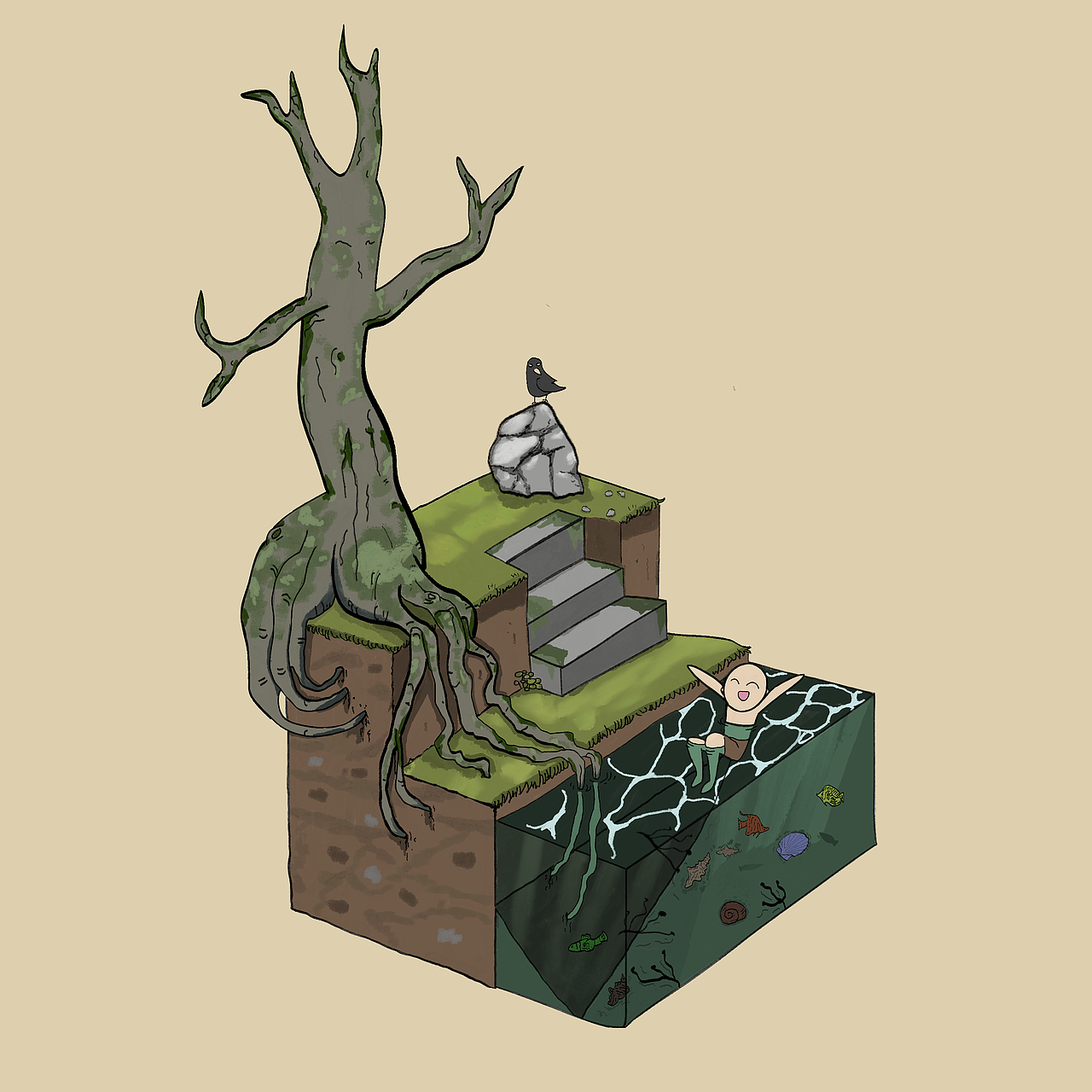 第1畫｜《创意插画》树精与鸭夏日戏水记（图ZMzk5Njk1MDY0） - 艺术插画 - 站酷设计师錠月畫室原创素材 - 站酷ZCOOL