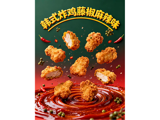 即梦AI设计韩式炸鸡产品设计/韩式创意炸鸡产品海报/