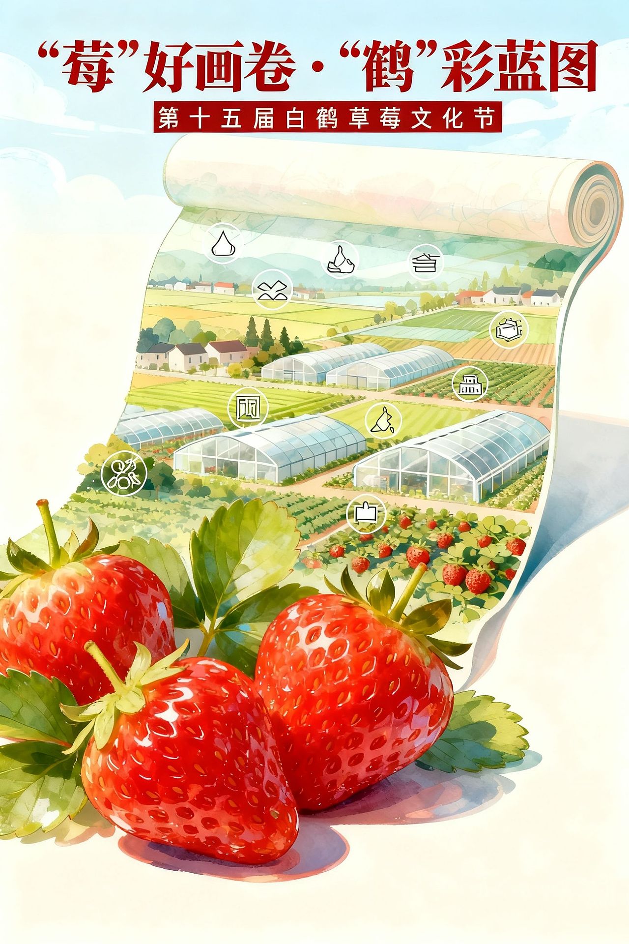第十五届白鹤草莓文化节海报AI设计