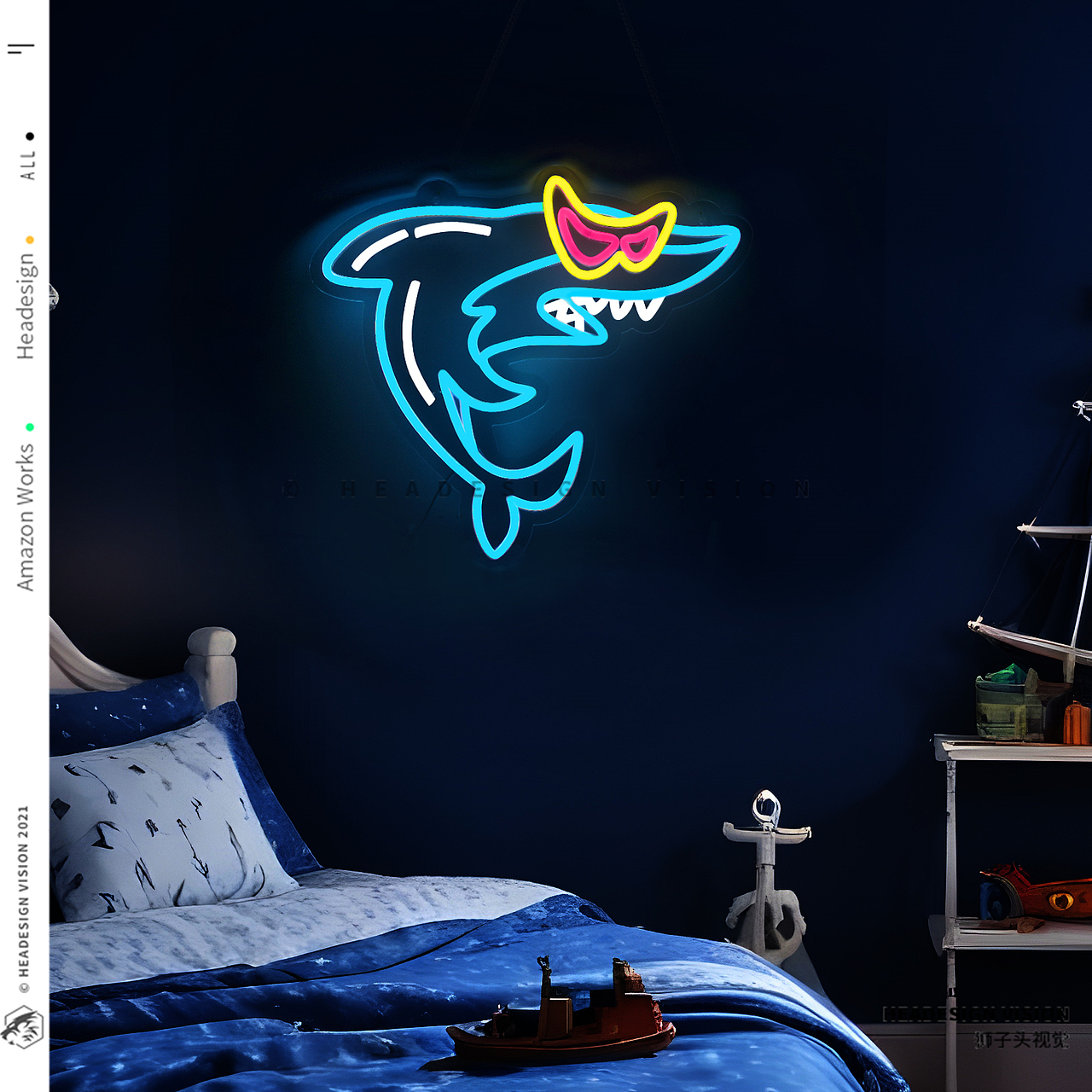 鲨鱼霓虹灯产品拍摄_主图设计_A+页面-狮子头视觉（图ZMzk5NzA5MDgw） - 电商 - 站酷设计师亚马逊主图设计原创素材 - 站酷ZCOOL