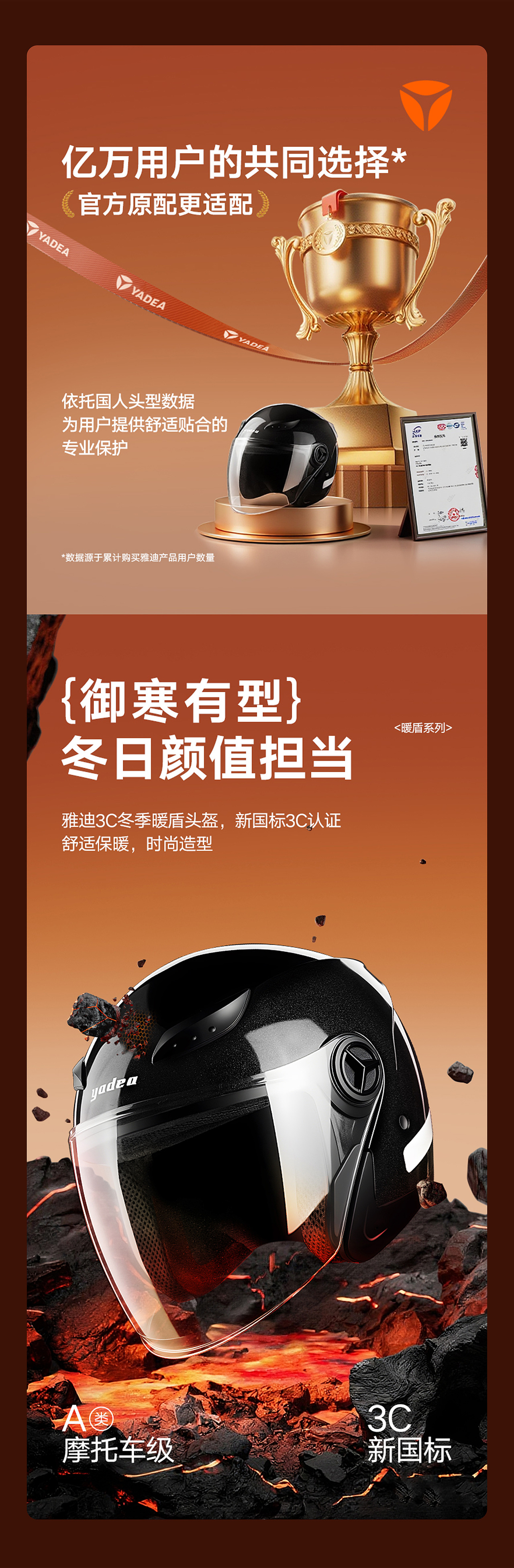 雅迪3C冬季暖盾头盔