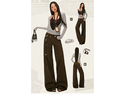 美式休闲女裤详情页排版美式lookbook美式海报拼图