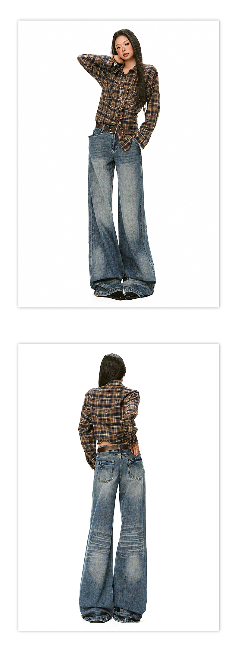 美式休闲女牛仔裤详情页排版美式lookbook美式海报拼图