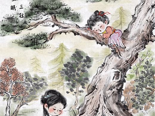 水墨风插画《松荫琴憩图》