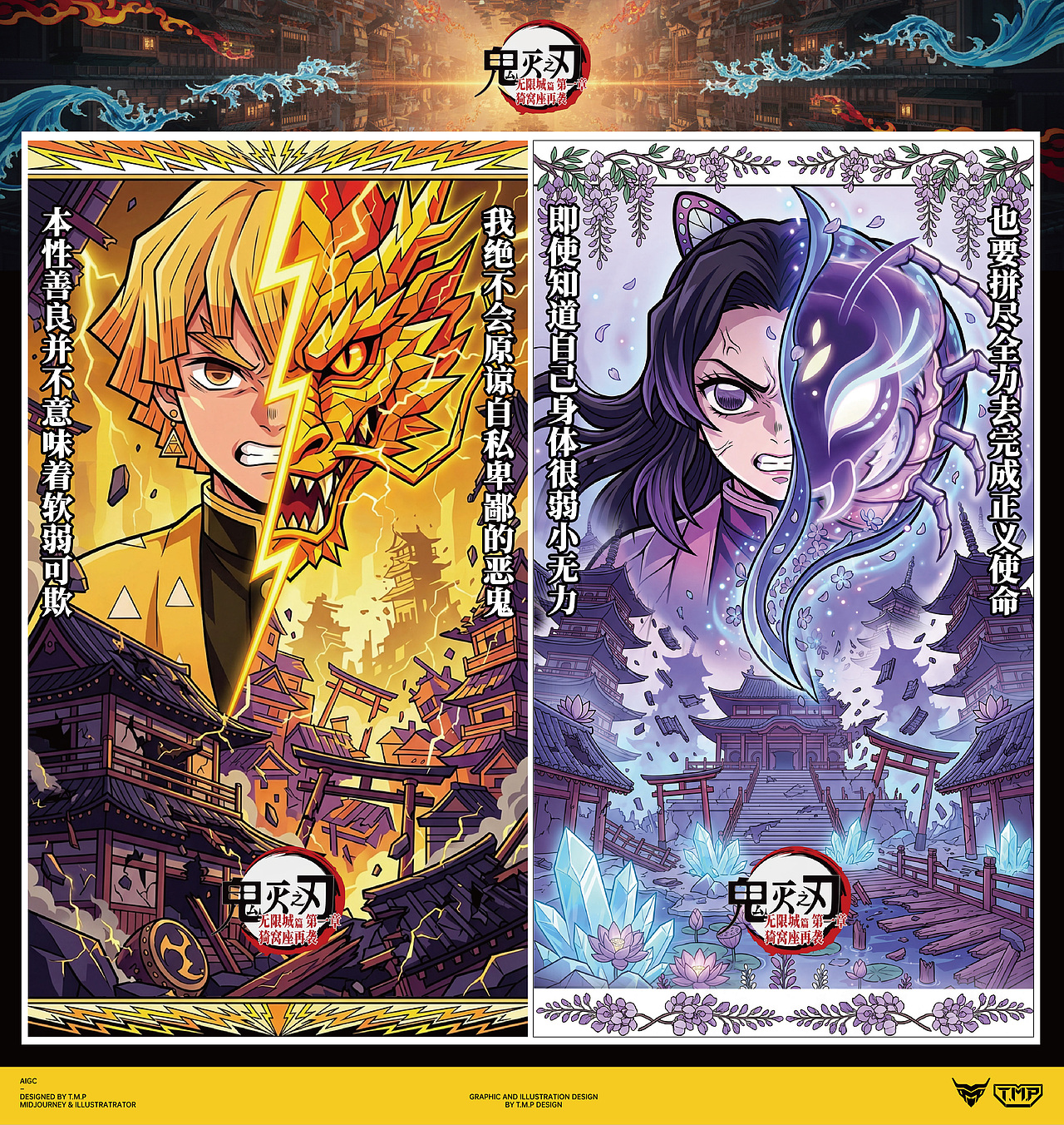 《鬼灭之刃无限城篇》创意插画海报设计(AIGC)（图ZMzk5NzQxODI4） - AI作品 - 站酷设计师TMP美术设计原创素材 - 站酷ZCOOL
