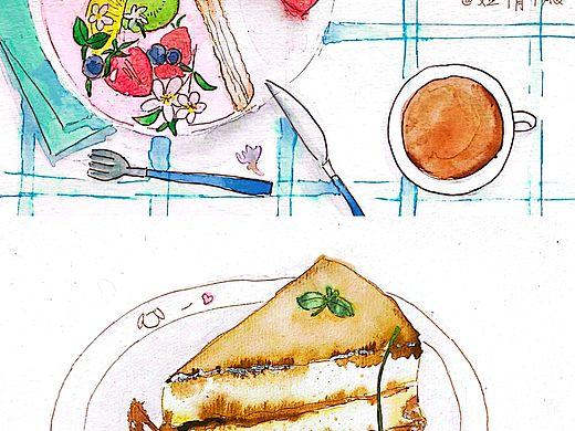 提拉米苏和草莓蛋糕——新手水彩18-19