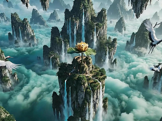 云海仙山・莲落掌心