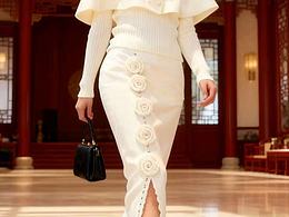 奶白针织毛衣裙设计效果图系列