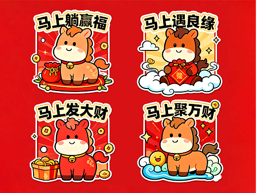2016马年 马上系列IP卡通插画