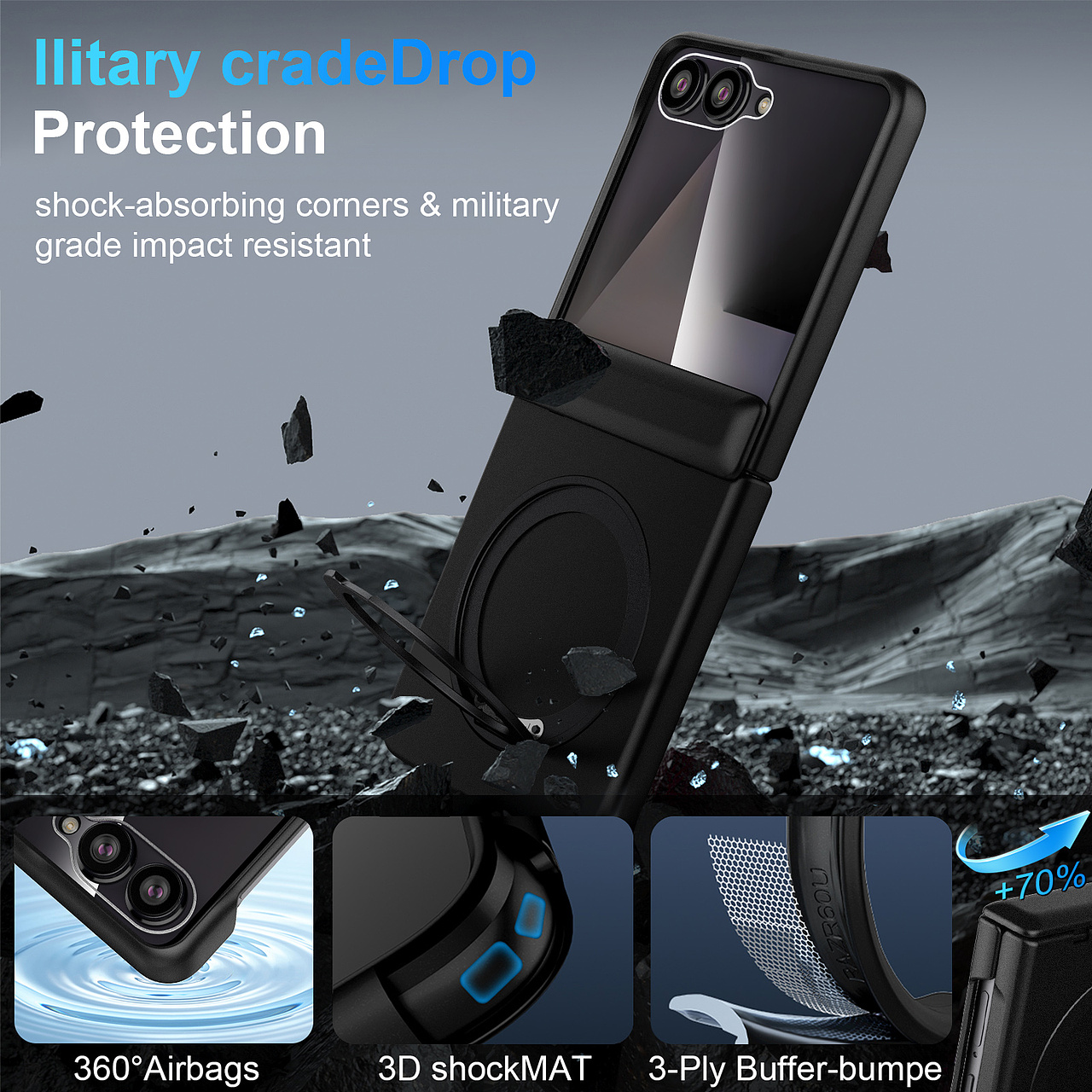 福克莱 Samsung ZFlip7 金甲系列 肤感 磁吸支架