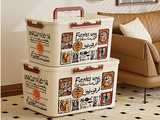 中古风收纳箱 收纳盒收纳柜详情页渲染