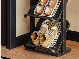 中古风鞋柜 可折叠鞋架详情渲染