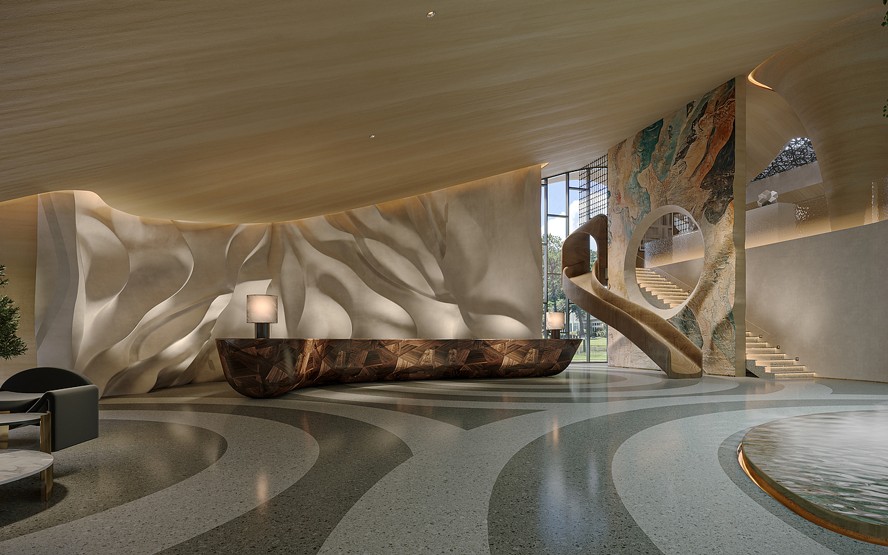 異型建模酒店接待大廳（圖ZMzk5OTE0MjIw） - 酒店餐飲設(shè)計(jì) - 站酷設(shè)計(jì)師予初呀0100原創(chuàng)素材 - 站酷ZCOOL